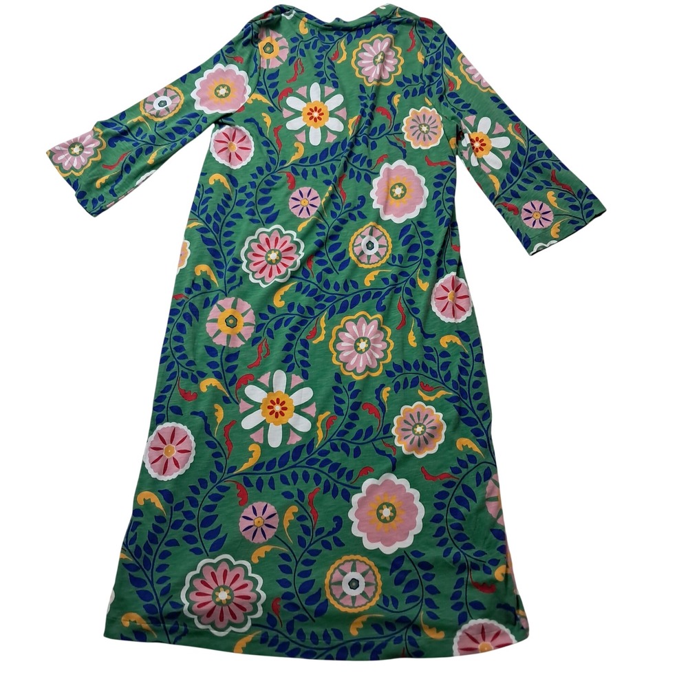 Boden Maxi Dress Womens 16/18R Green Floral V-Neck 3/4 Sleeve Retro Mod Casual - Picture 3 of 7